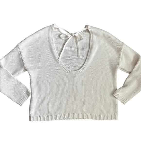 Banana Republic Cotton Silk Blend Open Back Tie Neck Sweater in Cream Size XS - Picture 6 of 10